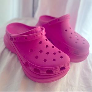 Pink Platform Crocs, size 9